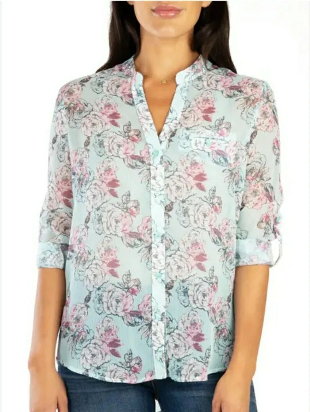 KUT FROM THE KLOTH Sheer Floral Button Down Blouse Small